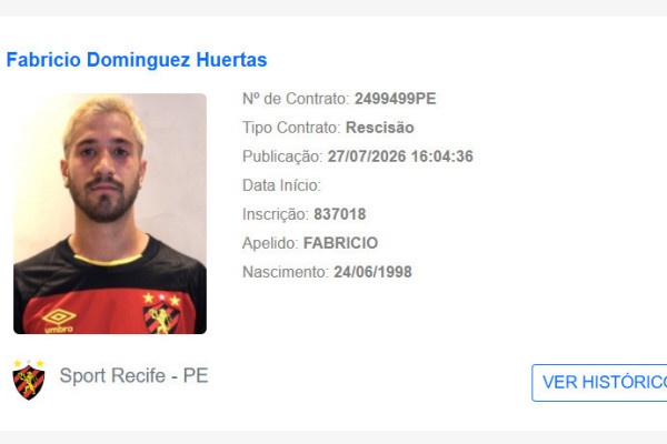 Rescisão de Fabricio Domínguez com o Sport foi publicada no BID (Reprodução/BID/CBF)
