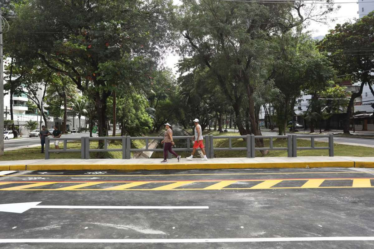 O novo pontilhão tem 27,8 metros de extensão e 16,5 metros de largura, com três faixas de rolamento no sentido praia-subúrbio. (Foto:Helia Scheppa / Prefeitura do Recife)