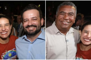 Raquel Lyra com os prefeitos Ot&aacute;vio Pedrosa (esq.) e Cloves Ramos (dir.)
