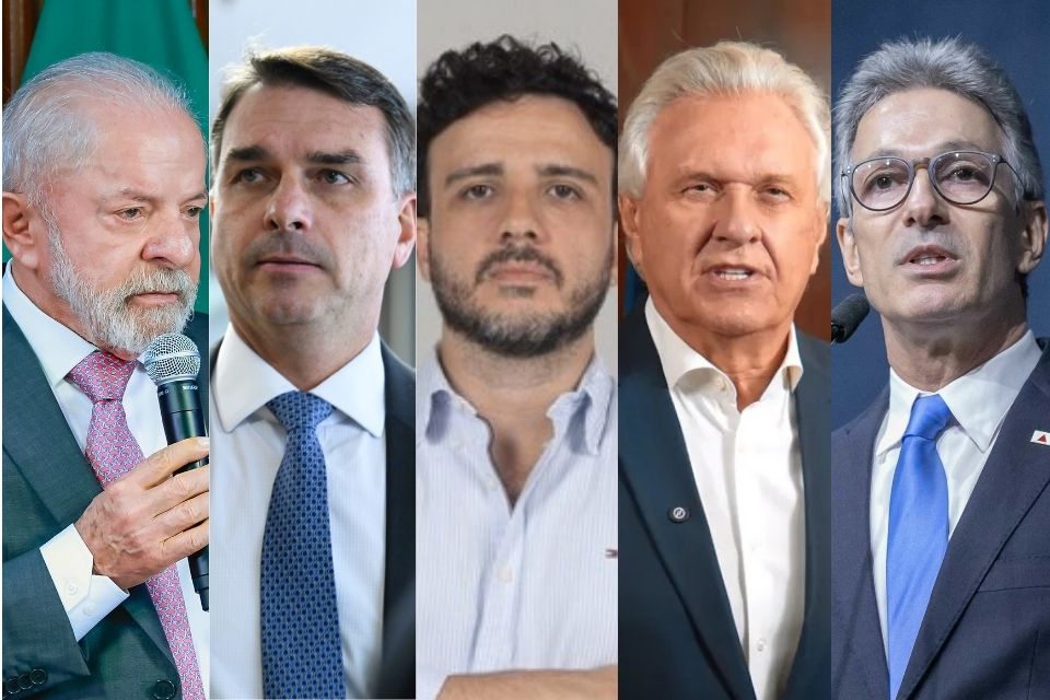 Principais presidenciáveis das Eleições 2026, da dir. para a esq.: Lula, Flávio, Renan, Caiado e Zema/Ricardo Stuckert, Andressa Anholete/Agência Senado, Divulgação/Luiz Rebelato, Divulgação e MPF