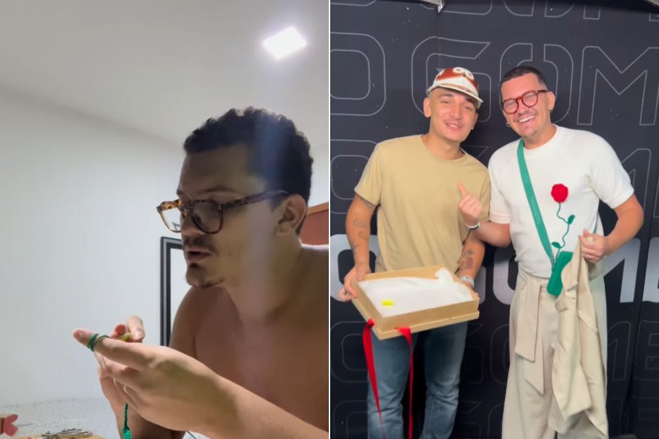 João Gomes vestiu a peça durante apresentação na Festa da Padroeira Nossa Senhora do Amparo, na Barra de Maricá, no Rio de Janeiro./Reprodução/Redes Sociais (@yurifontes7)