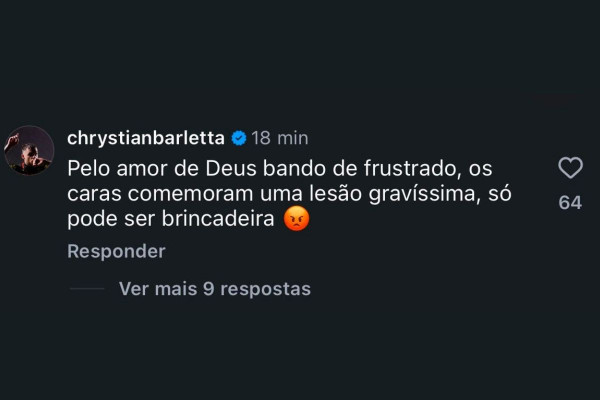 Comentário do atacante Chrystian Barletta, do Sport (Reprodução/Redes Sociais)