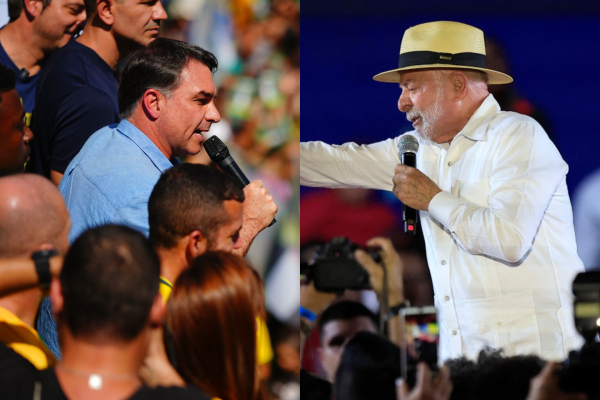 Flávio Bolsonaro (PL) e Lula (PT)/Vittor Sales/Divulgação; Miguel Schincariol/AFP