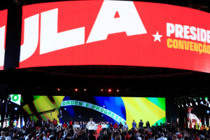 Conven&ccedil;&atilde;o de lan&ccedil;amento da candidatura de Lula (PT) &agrave; reelei&ccedil;&atilde;o presidencial, em agosto de 2026