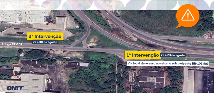Trecho da BR-101 também será interditado no próximo fim de semana/Foto: DNIT/Divulgação