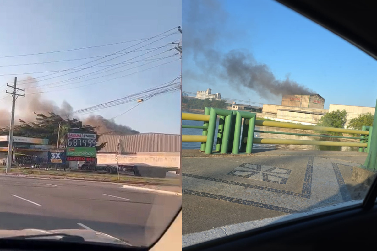 Registros do incêndio na fábrica de fertilizantes no Porto do Recife /Cortesia