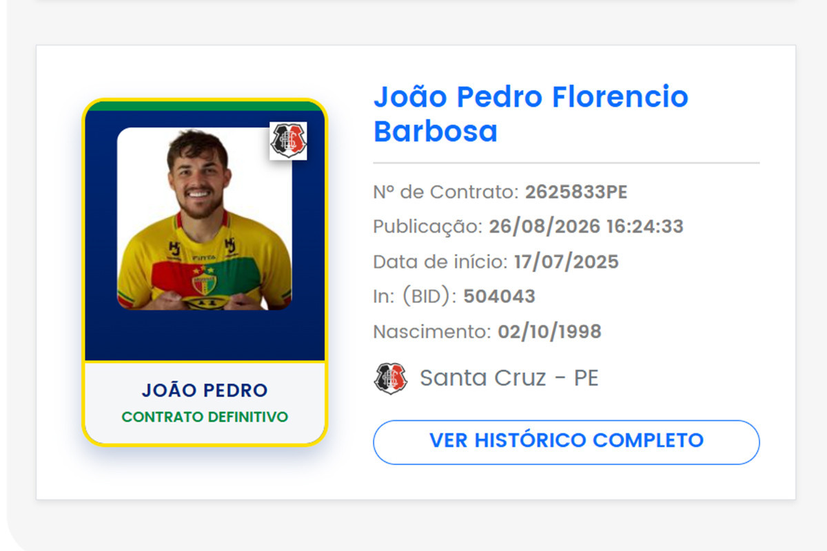 Publicação no nome de João Pedro no BID da CBF/REPRODUÇÃO/CBF