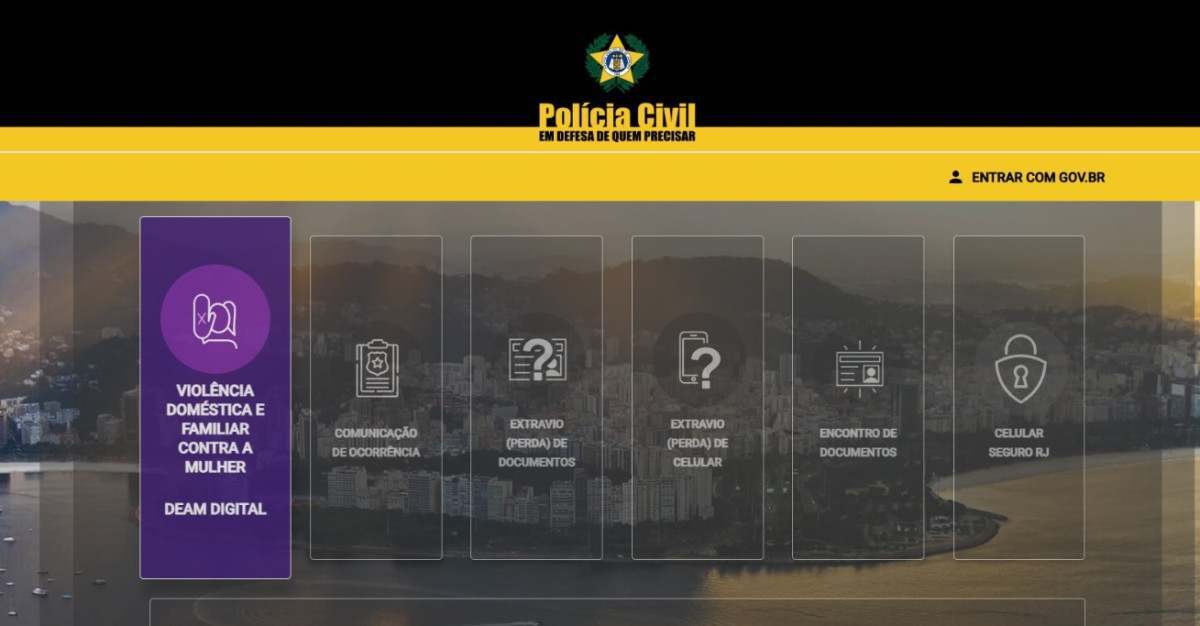 Página da  Delegacia Especial de Atendimento à Mulher (Deam Digital) do Rio de Janeiro/Reprodução/Internet