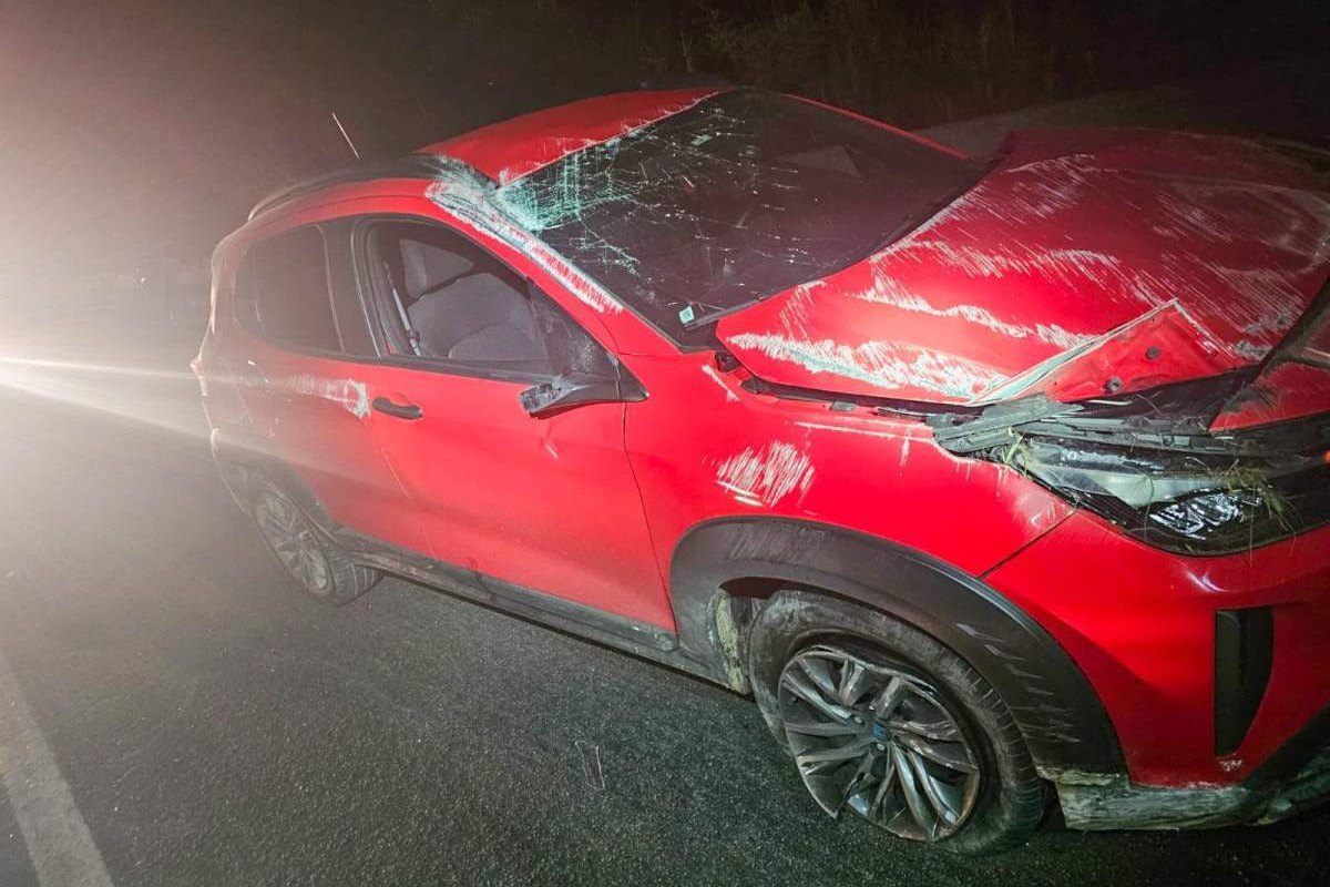 Carro saiu da pista e atingiu rochas às margens da rodovia/Foto: Divulgação/PRF