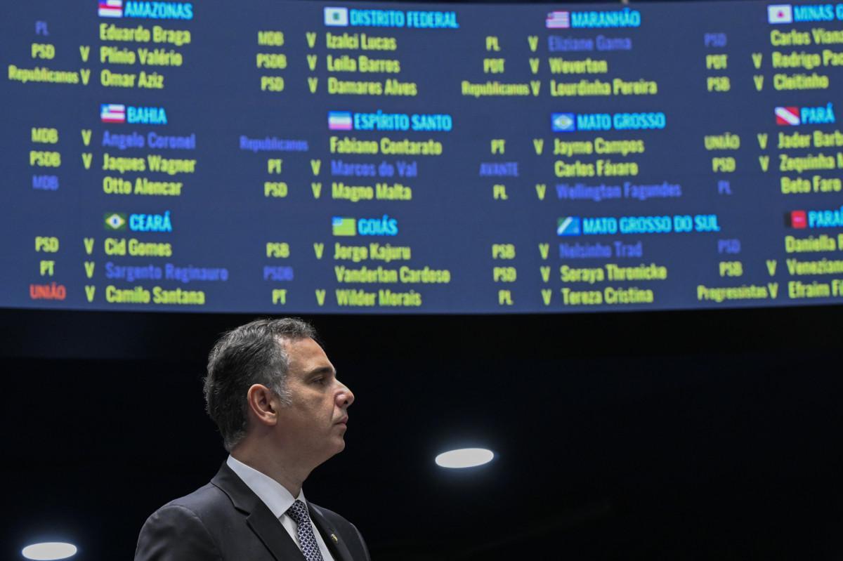Em destaque, à bancada, senador Rodrigo Pacheco (PSB-MG)/Carlos Moura/Agência Senado