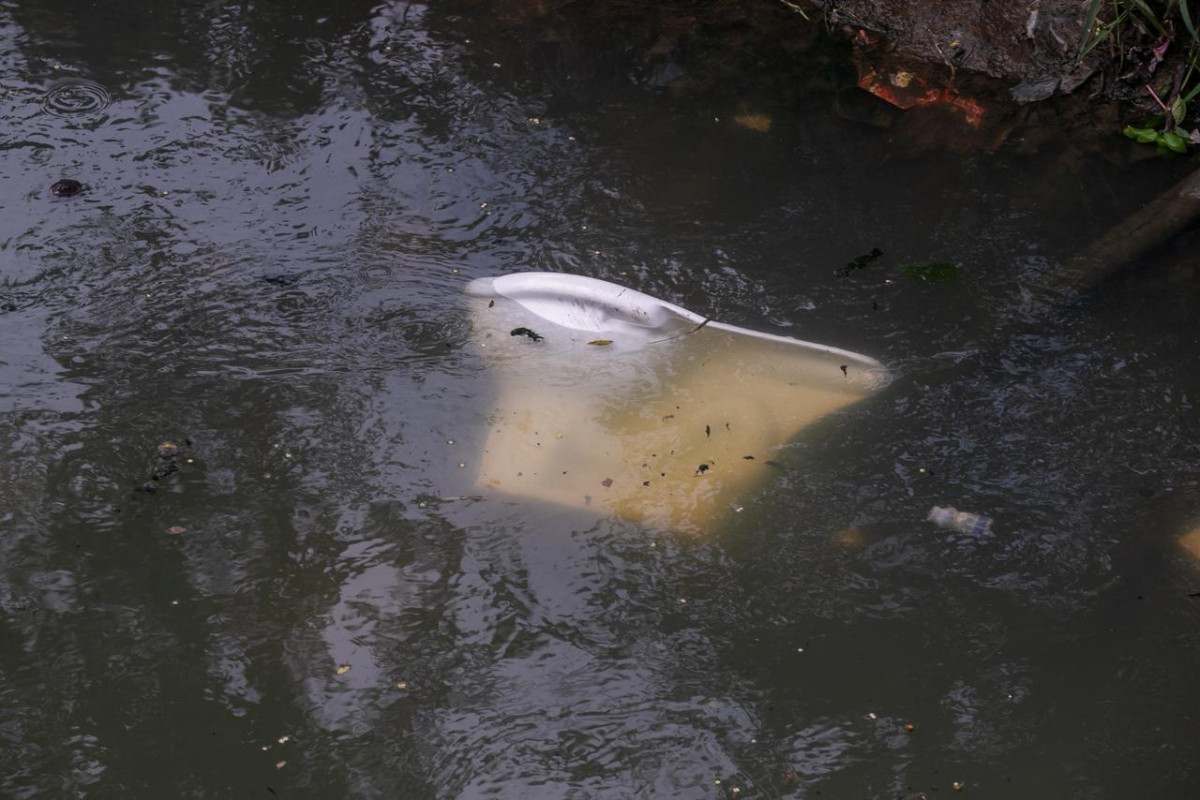 Lixo e restos de móveis são encontrados no Canal do Arruda durante percurso entre Recife e Olinda (Rafael Vieira/DP Fotos)