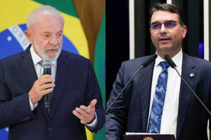 Os candidatos &agrave; Presid&ecirc;ncia Lula (PT) e Fl&aacute;vio Bolsonaro (PL)