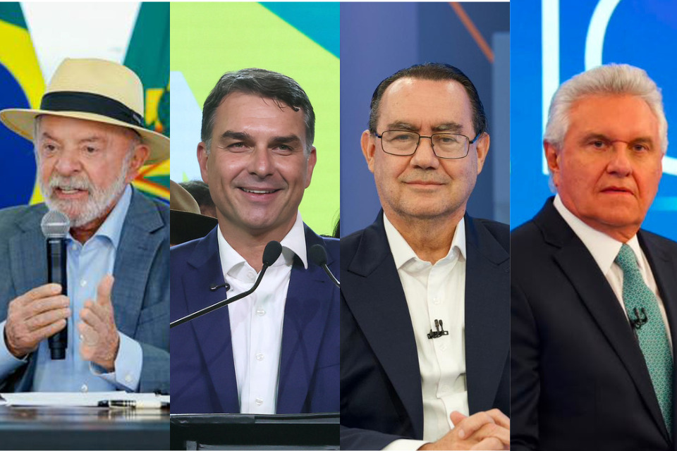  Luiz Inácio Lula da Silva (PT), Flávio Bolsonaro (PL), Augusto Cury (Avante) e Ronaldo Caiado (PSD)/Ricardo Stuckert/PR |  Beto Barata/PL | Globo/ Manoella Mello