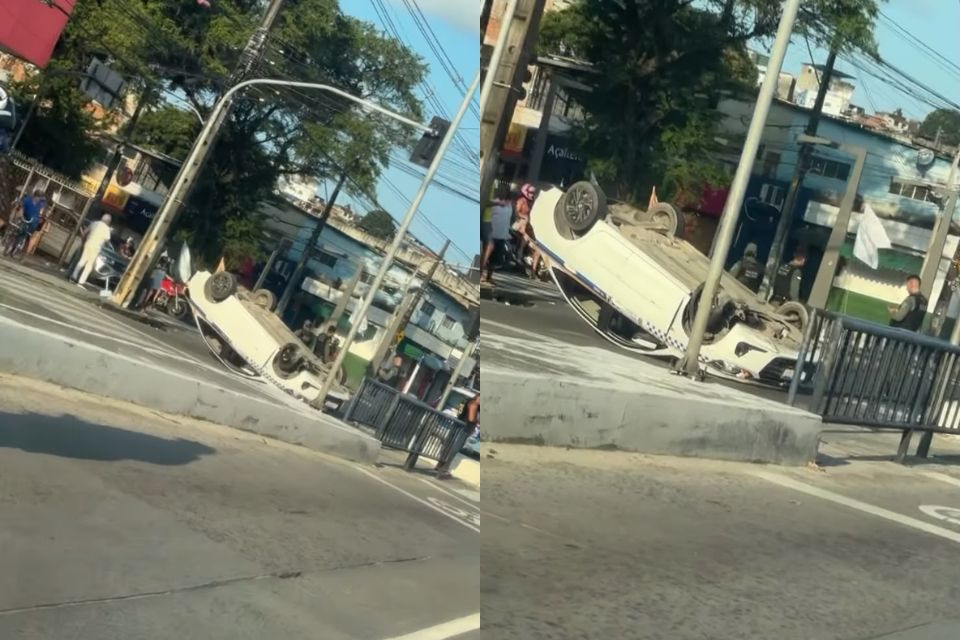 O sinistro de trânsito aconteceu na tarde deste domingo (6); No momento, agentes se encontram no local para acompanhar a retirada do veiculo da via./Reprodução/Instagram.