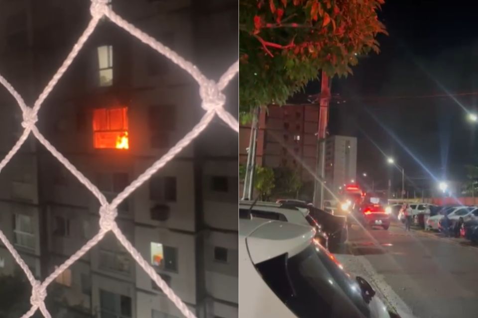 Fogo atingiu um imóvel no Bloco 5 do conjunto Candeias Ville e moradores precisaram evacuar o prédio devido à fumaça./Cortesia