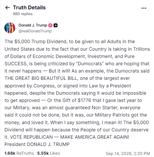 Reprodução/Truth Social @realdonaldtrump