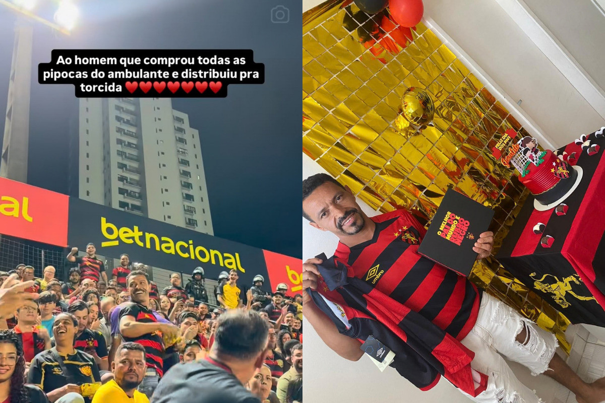 Conheça Geraldo, torcedor do Sport que viralizou após distribuir sacos de pipoca com torcida/Fotos: Reprodução/Redes Sociais | Arquivo Pessoal 