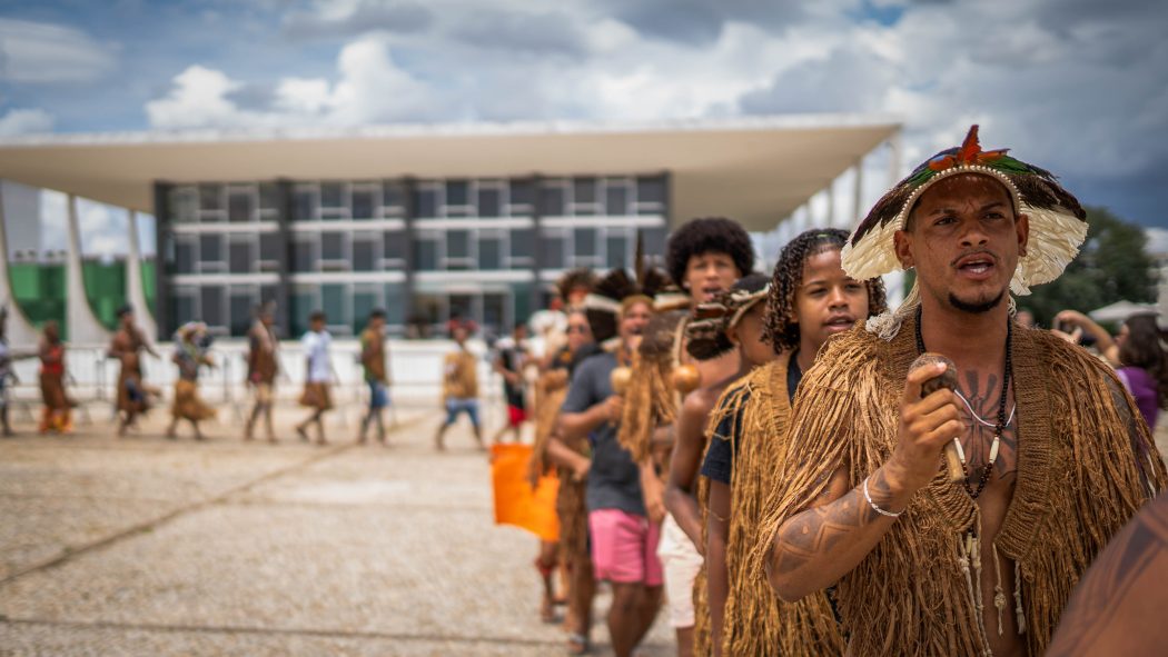 Manifestação contra a Lei 4701/23, a que institui a tese do marco temporal, em março de 2025/Tiago Miotto/Cimi