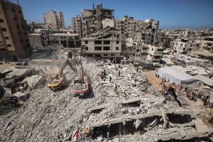 A Organiza&ccedil;&atilde;o das Na&ccedil;&otilde;es Unidas estima que quase 90% das estruturas do enclave foram destru&iacute;das ou danificadas. 