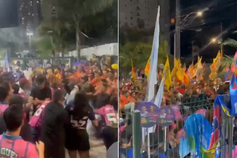 Tumulto entre apoiadores foi registrado nas imediações do debate promovido pelo Diario de Pernambuco, Rádio Cultura do Nordeste e TV Nova./Reprodução de vídeo