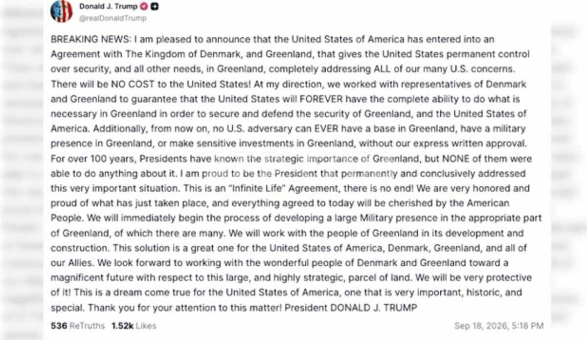 Reprodução / Truth Social @realdonaltrump