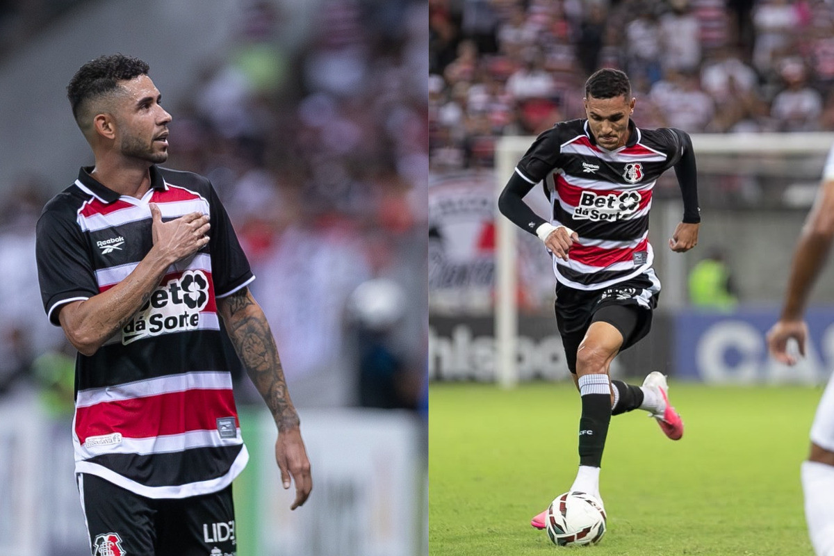 Renato e Matheus Vinícius, do Santa Cruz /Rafael Vieira/DP Foto