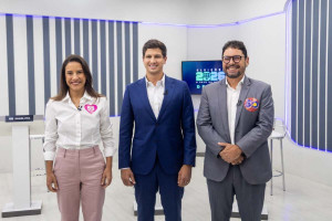 Candidatos Raquel Lyra (PSD), Jo&atilde;o Campos (PSB) e Ivan Moraes (PSOL)