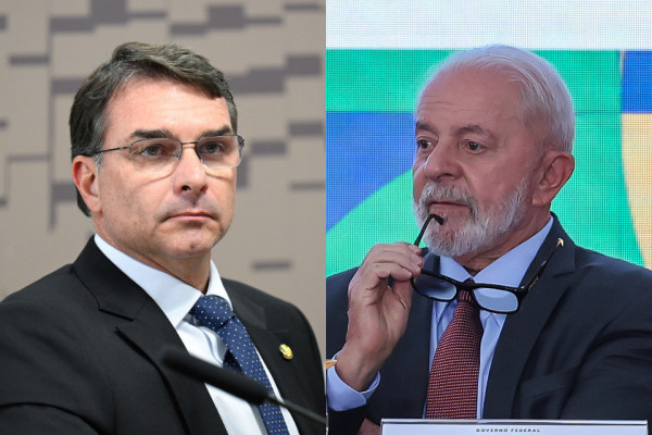 O senador Fl&aacute;vio Bolsonaro (PL) e o presidente Lula (PT)