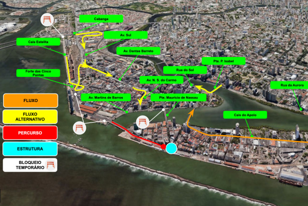 Mapa foi divulgado no site da Prefeitura do Recife/Imagem: CTTU/ Divulgação