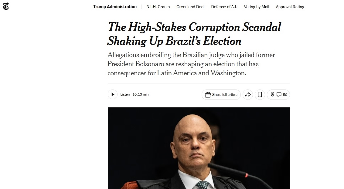 The New York Times publicou artigo nesta quinta-feira (24)/Reprodução