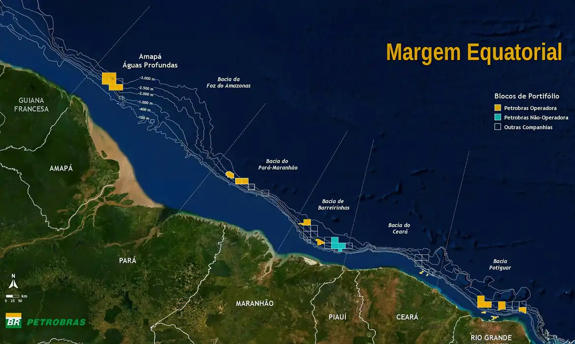 A Foz do Amazonas está na Margem Equatorial /ARTE PETROBRAS/DIVULGAÇÃO