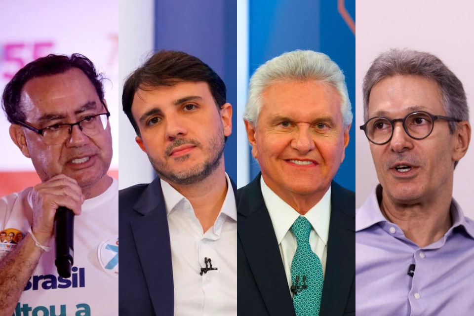 Augusto Cury, (Avante), Renan Santos (Missão), Ronaldo Caiado (PSD) e Romeu Zema (Novo)/Maurício Ferry/DP Foto | Globo/ Manoella Mello | Rafael Vieira / DP Foto