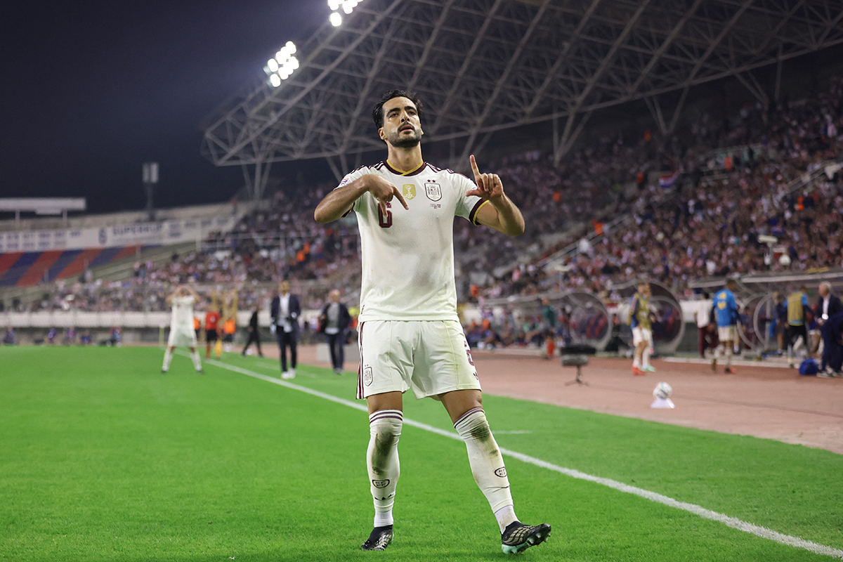 Espanha vence Cro&aacute;cia com dois gols de Merino e vai &agrave;s quartas da Liga das Na&ccedil;&otilde;es - MARKO PERKOV / AFP