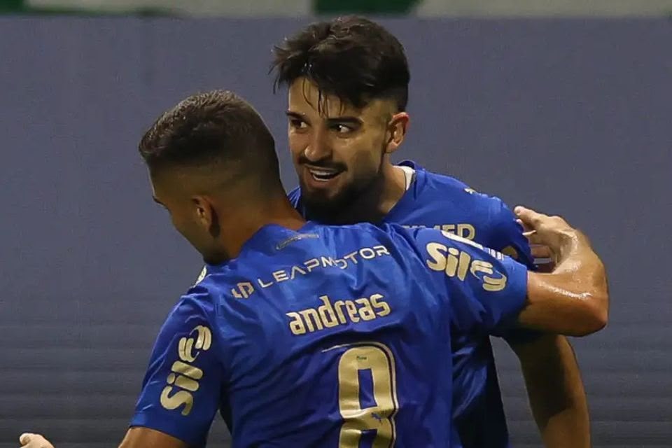 Jogadores do Palmeiras em comemoração de gol/Cesar Greco / Palmeiras