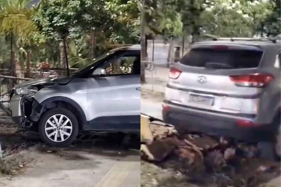 Carro que invadiu a Praça Emílio Russel, em Paulista/Reprodução/Redes Sociais