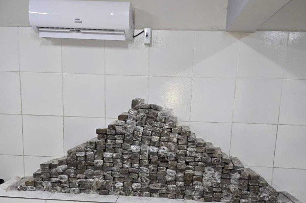 Maconha estava dentro de seis caixas contendo 311 tabletes da droga, totalizando cerca de 283 quilos
/Foto: Divulgação/PMPE