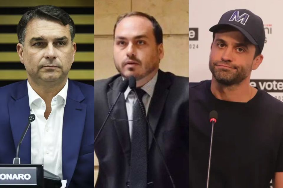Candidato à Presidência Flávio Bolsonaro (PL), vereador Carlos Bolsonaro (PL-RJ) e Pablo Marçal./Raul Luciano/Ato Press/Estadão Conteúdo, Caio César/CMRJ e Antonio Milena/Fotos Públicas