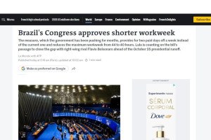 "Congresso brasileiro aprova semana de trabalho reduzida" foi a manchete do Le Monde