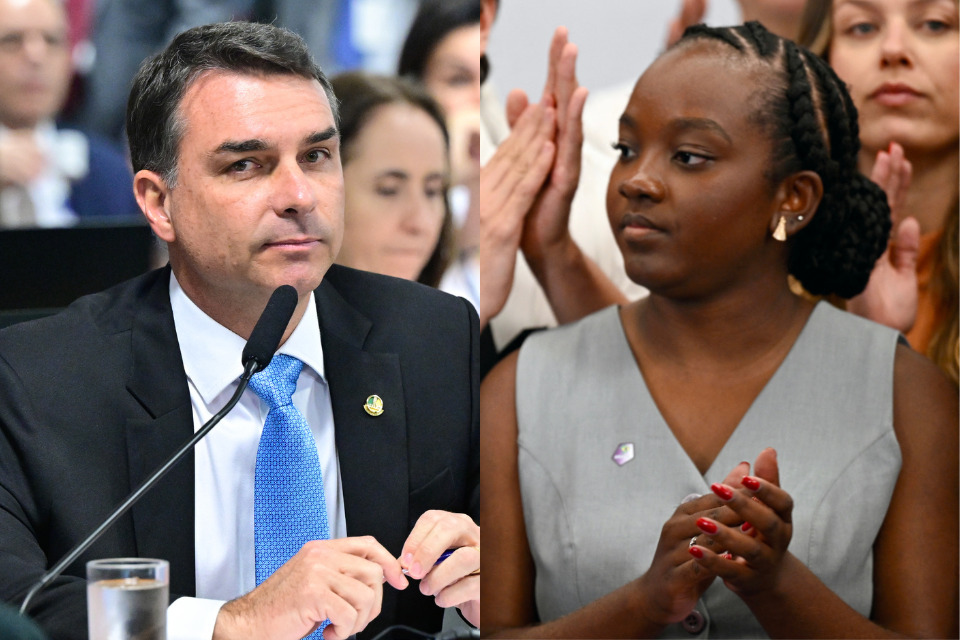 O senador Flávio Bolsonaro (PL) e a deputada federal eleita Ana Elisa (PT)/Agência Senado e Evaristo Sa/AFP