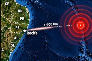 Terremoto &eacute; registrado no Atl&acirc;ntico, a 1,9 mil km do Recife
