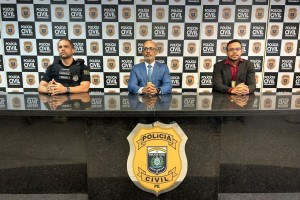 Delegado Ney Luiz, Titular DENARC; Delegado Ivaldo Pereira, Gestor DIRESP e Delegado Fl&aacute;vio Vieira, Adjunto DENARC.