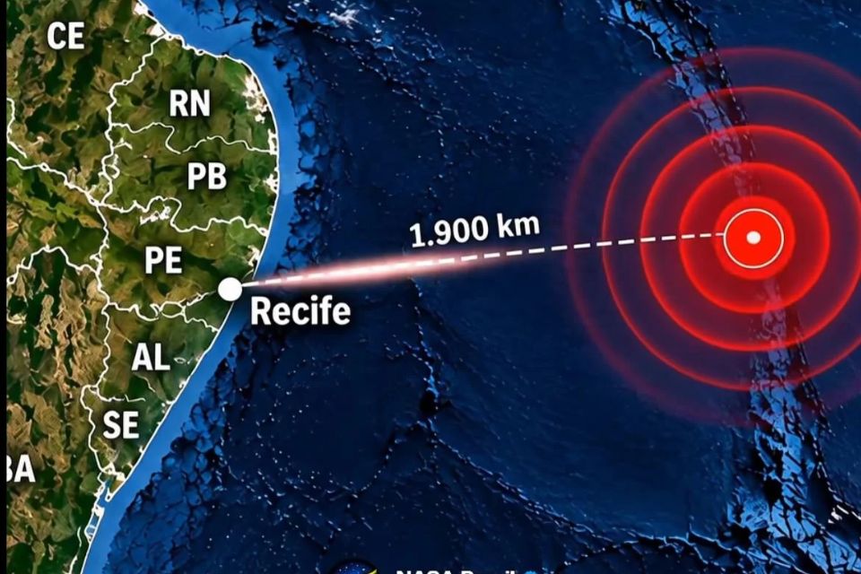 Terremoto é registrado no Atlântico, a 1,9 mil km do Recife
/Foto: @nasa.bra
