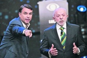 Senador Fl&aacute;vio Bolsonaro e presidente Lula no primeiro debate das elei&ccedil;&otilde;es de 2026