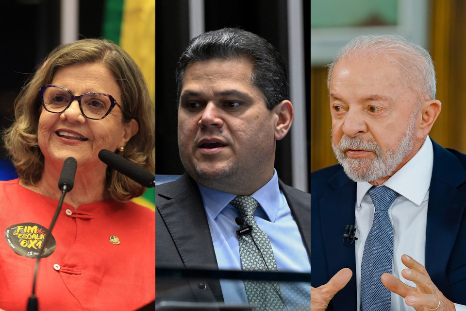 A senadora e líder do governo na Casa, Teresa Leitão (PT); o presidente do Senado, Davi Alcolumbre (UB) e o presidente da República, Luiz Inácio Lula da Silva (PT)/Divulgação, Carlos Moura/Agência Senado e Ricardo Stuckert