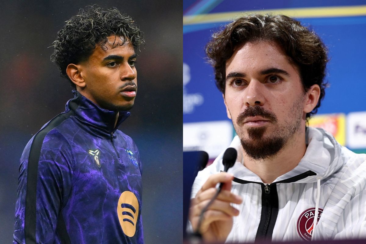 Vitinha diz que PSG n&atilde;o teme Lamine Yamal em confronto com o Barcelona na Champions - Yasin Akgul/AFP e Franck Fife/AFP