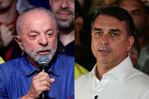 O presidente reeleito Luiz In&aacute;cio Lula da Silva (PT) e o senador Fl&aacute;vio Bolsonaro (PL)