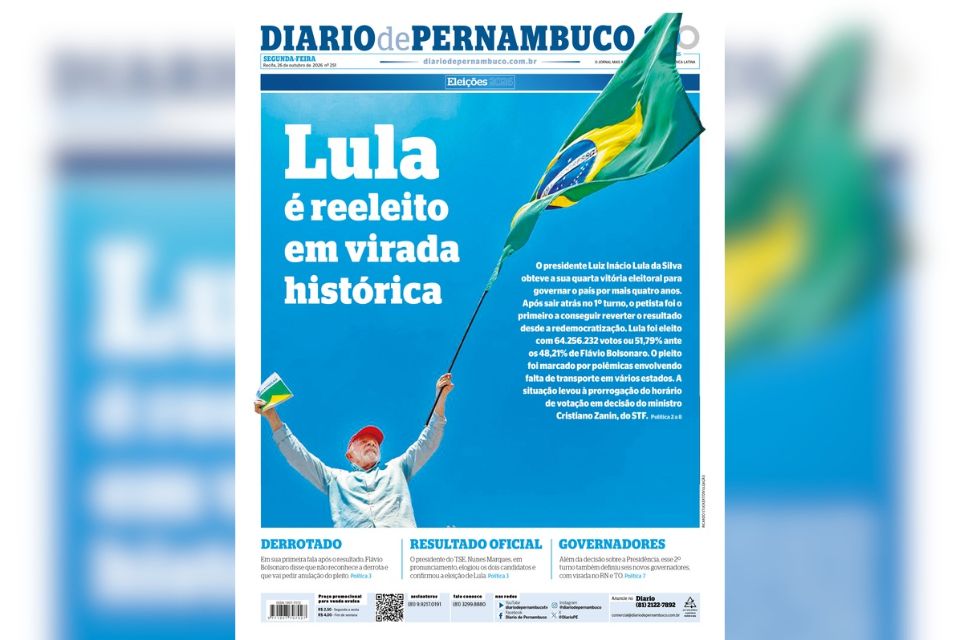 Capa do exemplar impresso nº 251, do dia 26 de outubro de 2026./Diario de Pernambuco