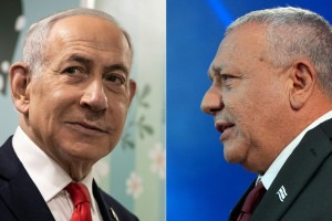 O primeiro-ministro Benjamin Netanyahu e o l&iacute;der do partido Yashar, Gadi Eisenkot