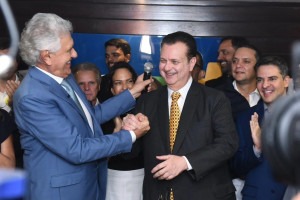 Gilberto Kassab ao lado de Ronaldo Caiado, candidato do PSD a presidente nas elei&ccedil;&otilde;es de 2026