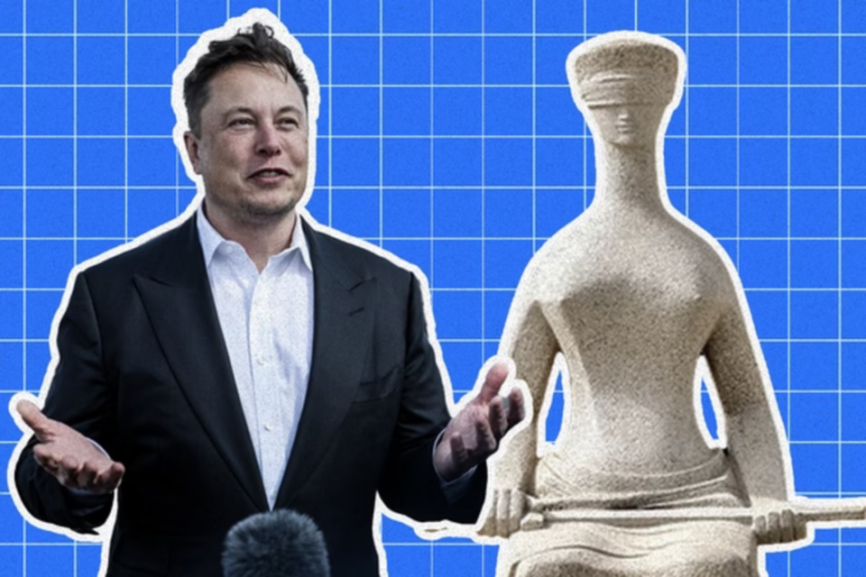 Montagem de Elon Musk com esttua do STF
 (Crdito: Arte/Metrpoles)